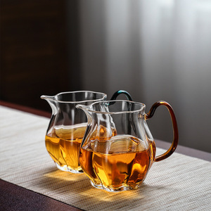 玻璃带把公道杯日式硼硅水杯带分茶器花型茶海绿茶泡茶具