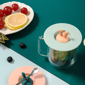 兔耳朵硅胶杯盖 创意防漏防尘杯盖家用热水密封碗盖多用途密封盖