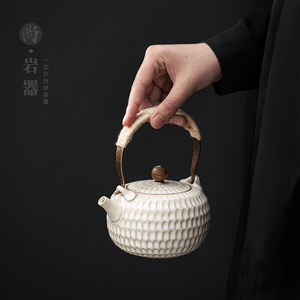 复古陶瓷茶壶家用大号创意大容量泡茶壶锤纹提梁壶花茶壶泡茶器