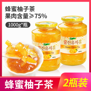 韩国进口KJ凯捷蜂蜜柚子茶1kg*2瓶柚子茶瓶装果味茶冲饮原装茶酱