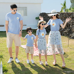 适合影楼拍照的亲子装2021新款潮夏装季一家四口炸街父子运动套装