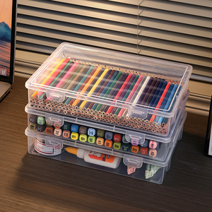 文具收纳盒大容量桌面叠加学生杂物整理盒儿童马克笔水彩笔铅笔盒