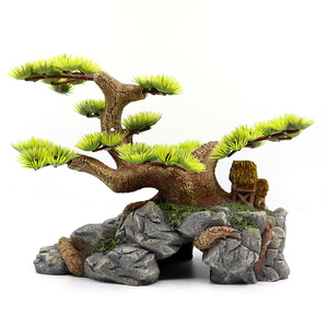 鱼缸装假山装饰青龙石头迎客松水草水族造景套餐仿真树根沉木摆件