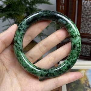 藓加绿复古圆条手镯 天然翡翠a货 玥琳琅