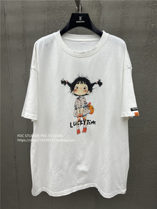 BOBO1972美式复古卡通女孩印花宽松大码白色短袖T恤小众设计上衣
