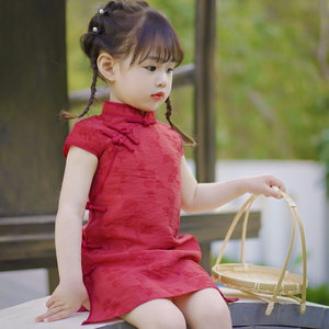 女童旗袍夏季薄款小女孩宝宝演出服儿童中国风改良红色宴会礼服裙