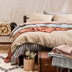 高端素色100%纯亚麻四件套北欧全麻被套棉麻日式格调条纹床上用品
