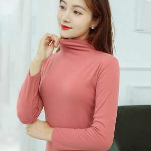 德绒保暖内衣女士秋冬季半高领加绒加厚打底上衣春秋长袖美体秋衣