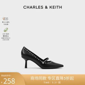 CHARLES&KEITH春夏女鞋CK1-61720168小方头铆钉高跟玛丽珍鞋女