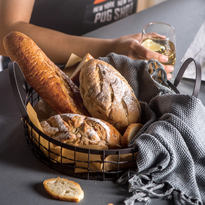 北欧创意家居ins铁艺网格双耳手编面包厨房收纳沥水多功能篮子筐