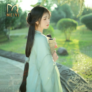 素青绿色魏晋制汉服女超仙气冷清直裾交领广袖流仙裙中国风古装夏