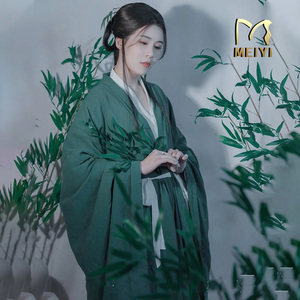 夏季棉麻汉服女魏晋风仙气飘逸素色大袖衫古风古装连衣裙写真服装