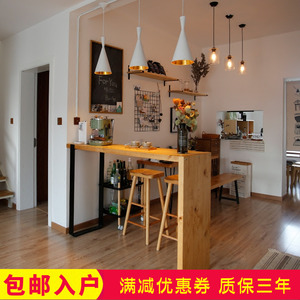 实木家庭吧台餐桌客厅隔断家用小吧台桌厨房简约现代酒吧台高脚桌