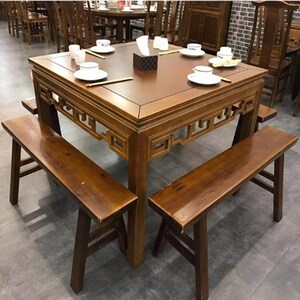 桌子八仙桌餐馆大排档正方形仿古家用实木食堂定制快餐桌椅农家乐