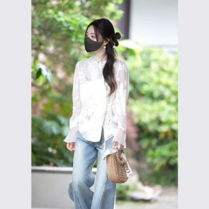 李小璐同款新中式中国风女装2024新款时髦洋气白色衬衫两件套装裤