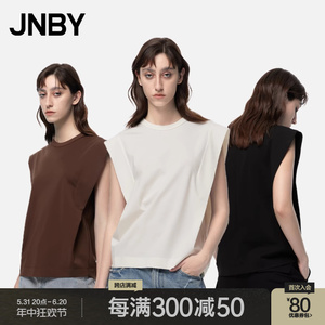 JNBY/江南布衣夏季T恤女无袖上衣莱赛尔混纺圆领套头简约白色黑色