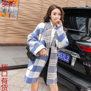 2019春季中长款毛呢外套女装新款流行格子韩版羊毛双面呢子大衣