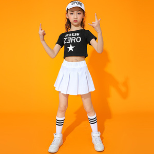 六一儿童啦啦队演出服女童爵士舞表演服装韩版露脐短裙套装啦啦操