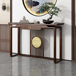 新中式玄关桌中堂条案轻奢乌金木入户靠墙客厅供桌案几实木玄关柜