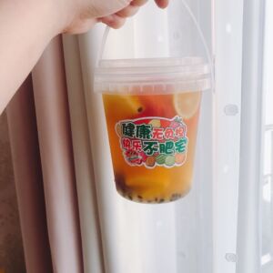 奶茶桶手提一桶水果茶霸王杯霸气柠檬茶1000毫升果汁贴纸定100张