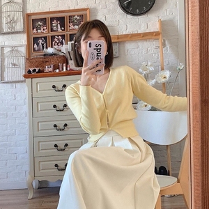 黄色长袖针织开衫外套春季2024新款韩版修身百搭小香风打底上衣女