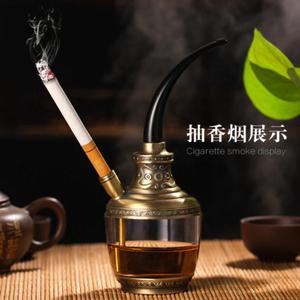 口径水烟壶水烟筒男士老式吸烟玻璃烟锅礼品烟头烟嘴两用透明健康