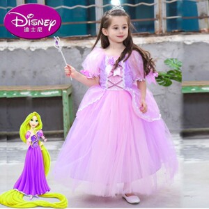 儿童长发公主裙迪士尼乐佩公主cos服万圣节服装tangled舞台演出服