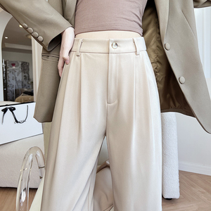 西装阔腿裤女春夏2022年新款高腰垂感米色宽松显瘦春秋休闲直筒裤