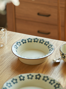 日式小蓝花复古意面深盘陶瓷甜品沙拉盘家用拉面盘子菜盘饭碗汤碗