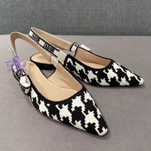 dior凉鞋 迪奥女鞋 黑白超大千鸟格平底鞋 22ss正品代购kcb660mpp