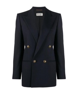 saint laurent圣罗兰 ysl女装 海军蓝色双排扣羊毛西装外套625417