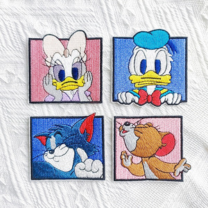 可爱卡通动物刺绣贴猫和老鼠鸭黛丝书包衣服箱包笔记本装饰自粘