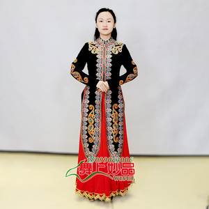 新疆维族袷袢表演舞蹈服饰长款外套女春秋冬防寒长袖金丝绒马甲