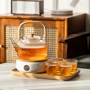 轻奢下午茶花茶壶蜡烛煮茶电加热美容院花草茶具玻璃水果茶壶套装
