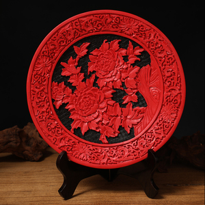 北京特色工艺摆件雕漆复古剔红漆器看盘子送老外特色礼物单位礼品