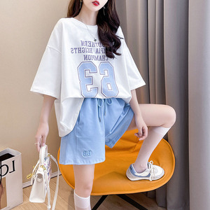 休闲时尚网红运动套装女韩版学生跑步两件套洋气显瘦减龄2021夏季