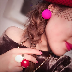 韩国圆形彩色时尚夸张夜店女耳钉性感气质耳环玫红色蓝色黑色耳饰