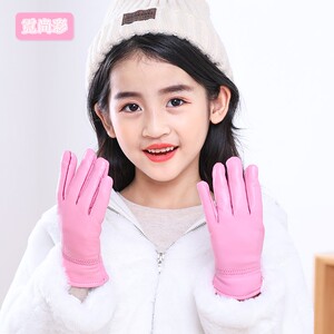 儿童皮手套冬季男童保暖玩雪冬天小孩加绒女童小学生五指防水
