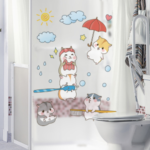 卡通创意浴室厕所卫生间墙贴纸瓷砖贴玻璃门装饰墙壁贴画自粘防水