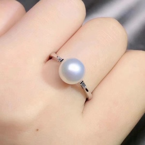 日本akoya海水白珍珠戒指正圆无暇小灯炮 铂金钻石镶嵌 中古首饰