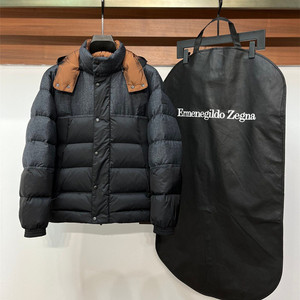 正品代购zegna杰尼亚男装2022冬新款商务休闲保暖拼色连帽羽绒服