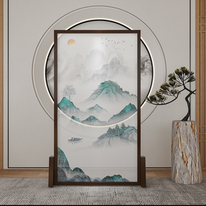 新中式山水靠山隔断屏风客厅进门玄关卫生间遮挡卧室移动实木座屏