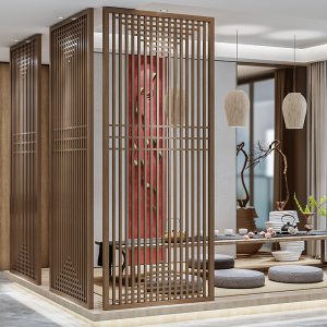 实木新中式屏风隔断入户大厅玄关客厅格栅镂空原木办公室茶室隔断