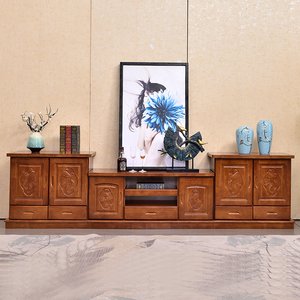 中式实木电视柜加长加高雕花客厅可伸缩地柜影视柜农村条几柜
