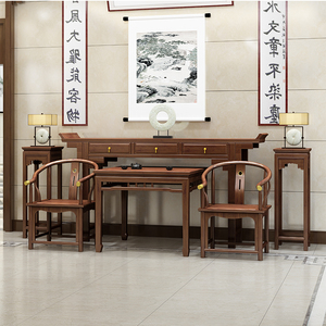 全实木中堂六件套榆木供桌条案四件套农村堂屋中式仿古佛台八仙桌