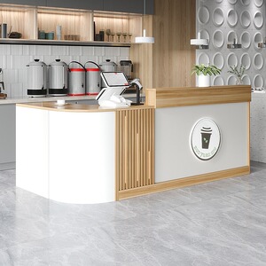 圆角收银台店铺小型弧形吧台甜品奶茶店柜台餐饮店转角前台接待台