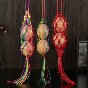 三月三装鸡蛋袋子立夏端午节五彩蛋挂脖网兜手工编织网套网袋成品