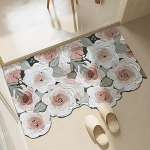 浴室吸水地垫防滑卫生间门口脚垫清新花朵小地毯卫浴淋浴房门垫