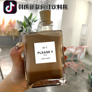 韩国新款TRIPLE P网红木塞奶茶瓶咖啡瓶香水饮料瓶牛奶果汁玻璃瓶