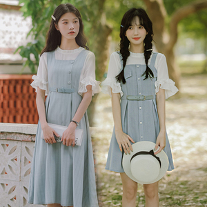 夏季套装背带裙子姐妹闺蜜装韩版甜美学生少女学院风清新连衣裙
